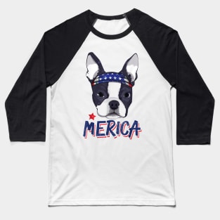 Boston Terrier Merica Bandana USA Flag 4th Of July Baseball T-Shirt